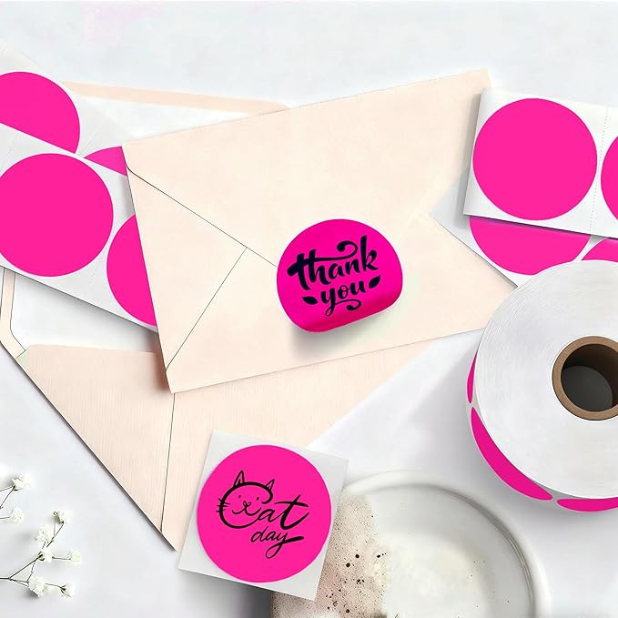 Dot Stickers Labels, 2 inch Circle Garage Sale Sticker 750Pcs Round Thermal Printer Stickers Printable Writable Price Labels for Yard Sale, Fluorescent Pink