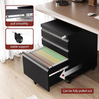 3 Drawer File Cabinet，Mobile Filing Cabinet with Lock and Wheels，Un-Assembled Metal Under Desk File Cabinets for A4/Letter/Legal Size（Black