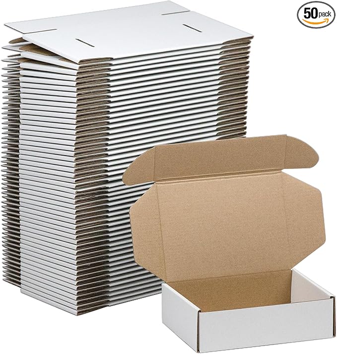 50 Pack 7x5x2 Inches Small Shipping Boxes, White Corrugated Cardboard Boxes, Moving Mailing Packing Box…