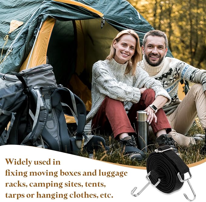 uxcell 4Pcs Adjustable Bungee Cords with Hooks, 79 Inch Flat Heavy Duty Elasticity Straps Rubber Bungee Cords with Buckle for Outdoor, Camping, Tarp, Bike Rack, Luggage, Black