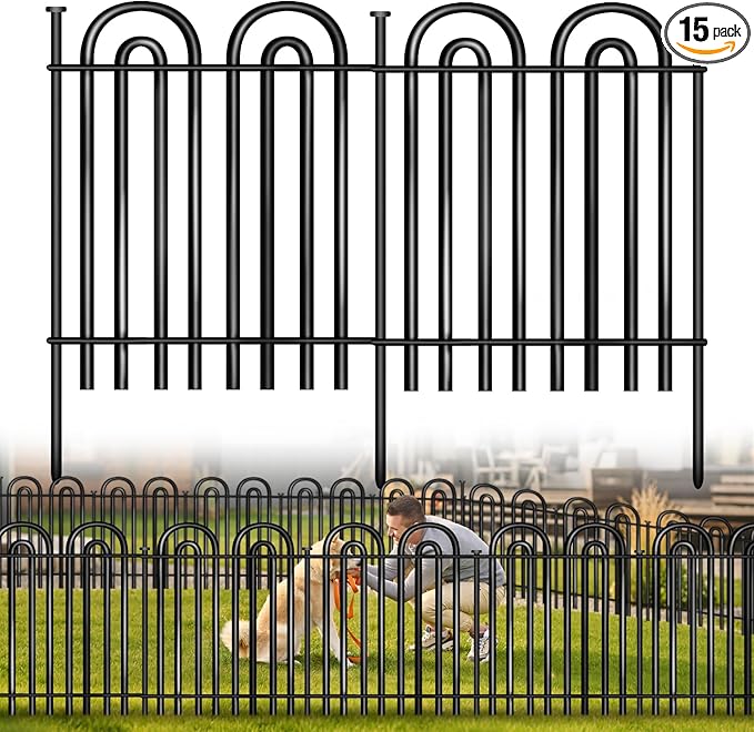 Decorative Garden Fence, 15 Panels No Dig Fence, 32 in(H) x 36.25 ft(L) Animal Barrier for Dogs Rabbits, Rustproof Metal Arched Decorative Garden Fences for Flower Bed, Outdoor, Yard, Patio