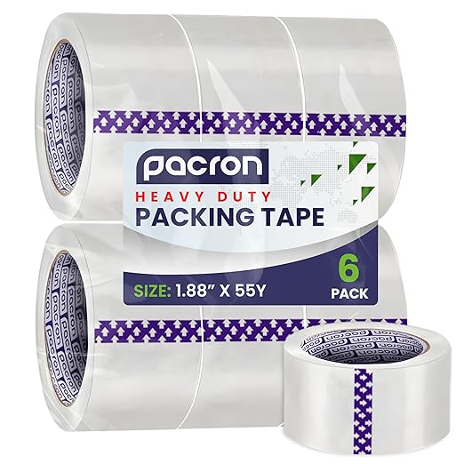 Clear Packing Tape - 6 Heavy-Duty Wrapping Tape - 55-Yard Length, 330 Total Yards 1.88-Inch Wide Strong Adhesive Rolls for Moving Boxes, Office Packaging, Storage Organization & Warehouse Shipping