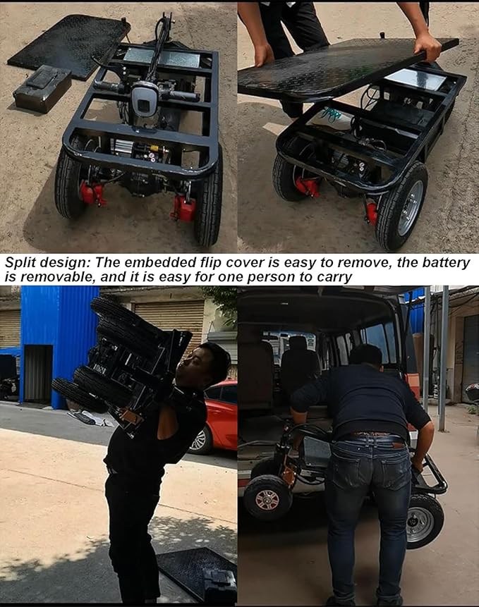 Electric Flatbed Durable Heavy Duty Steel Flatbed Cart Folding Hand Cart 600kg Capacity Reinforced Hand Truck for Warehouse Logistics Construction