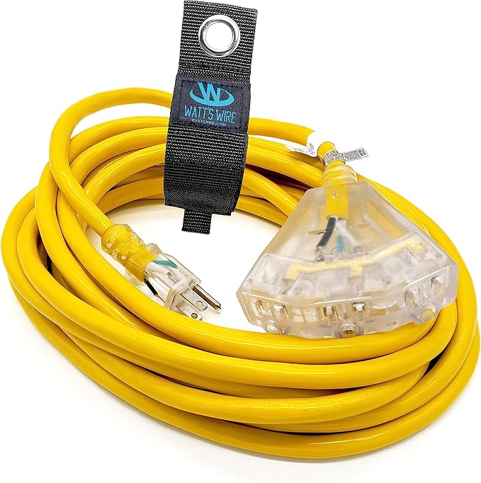 25 ft Outdoor Extension Cord Waterproof - 12 Gauge Heavy Duty Extension Cord 25 ft - Lighted Outdoor Extension Cords with Multiple Outlets - Watts Wire - 25' Grounded - extensiones electricas