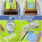 Custom Safety Vest with Logo Pockets High Visibility Reflective Vests Construction Security Workwear