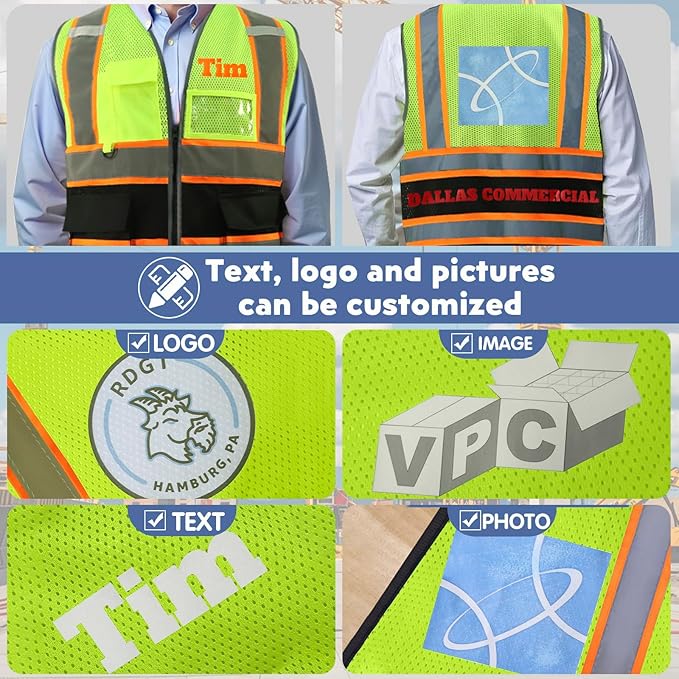 Custom Safety Vest with Logo Pockets High Visibility Reflective Vests Construction Security Workwear