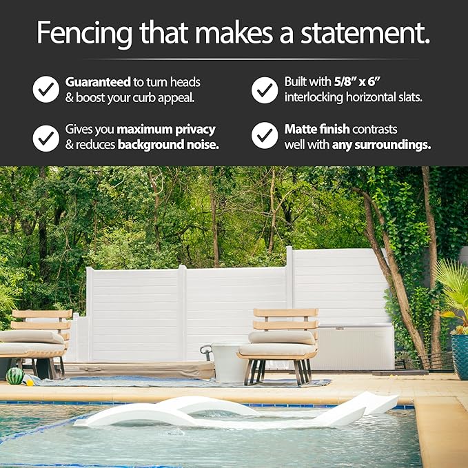 69" H x 72" W White Aluminum Privacy Fence Panel – Modern Pre-Assembled Garden Screen – Easy Install, Weatherproof Outdoor Fence for Yard, Pool, or Patio Enclosure