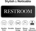 ASSURED SIGNS Restroom Sign - Ideal Bathroom Signs for the Office, Business or Home - 10 Pack - 9" by 3" - Apply to Door or Wall - Nice Bathroom Decor - Strong Double-Sided Adhesives
