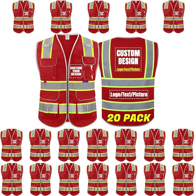 BeautyWill Custom Logo 10 Pockets Safety Vest Class2 ANSI Certified High Visibility Reflective Vest