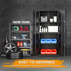 STANI Metal Storage Cabinet, Locking Steel Cabinet with 4 Doors and 2 Adjustable Shelves, 71" Tall Steel Cabinet for Home Office, Garage, School (Black)
