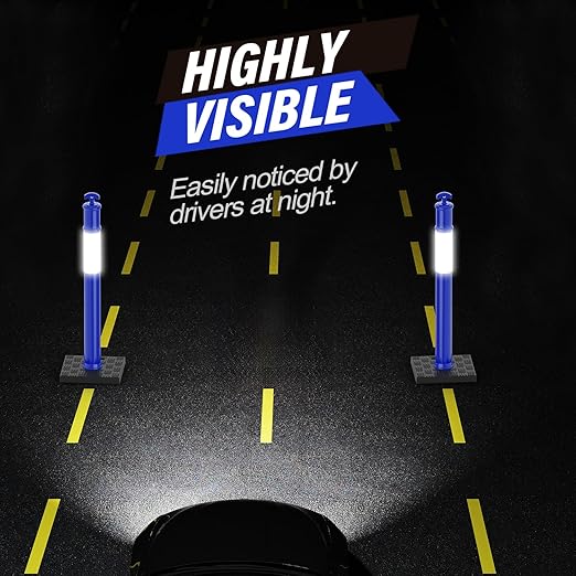 RoadHero 45 Inch Delineator Post with Rubber Base, Heavy Duty Blue Traffic Delineator Posts Cones with Reflective Collars for Parking Lots, Road Safety, Construction Events 3 Pack