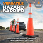 Xpose Safety 36 Inch Orange Slim Line Traffic Cones with 6" & 4" Collars, 1 Pack Multipurpose PVC Plastic Safety Cone for Parking, Soccer, Caution, Kids & Construction - DOT Approved