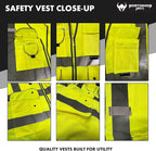Vest 9 Pockets Class 2 High Visibility Zipper Front Construction Vest For Men & Women – Yellow