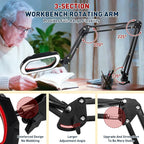 12X Large Desk Magnifying Glass with Light, Extra-Long Arm Rectangular Magnifying Lamp with 4-Way Clamp, 5 Color Dimmable LED Lighted Magnifier for Crafts Soldering Workbench Reading Sewing