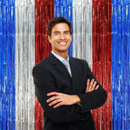 3 Pack 3.3 x 8.2 ft Blue Red Silver Foil Fringe Backdrop Curtains, Tinsel Streamers Party Decorations, Fringe Backdrop, Door Shimmer for Independence Day or Birthday Party