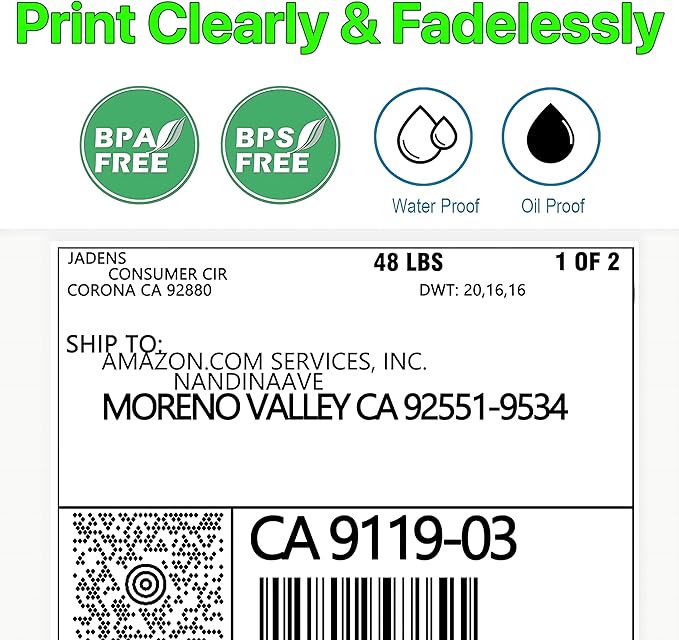Roll 4 x 6 inch - 1000 Thermal Labels Direct White Strong Adhesive Perforated Postage Shipping Printer Compatible with Zebra SNBC Epson Rollo (1000 Labels, 2 Rolls)