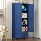 Metal Storage Cabinet,75" Tall Kitchen Pantry Storage Cabinet with Doors and Adjustable Shelves, Blue Metal Pantry Cabinets with Drawer, Large Cupboard for Kitchen, Dining Living Room