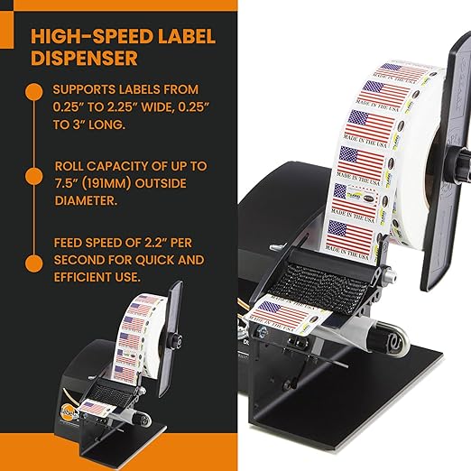 Start International LD3000 Electric Label Dispenser – High-Speed Sticker Dispenser with Automatic Peeling for Small Labels – Compact Design, Adjustable Photosensor, 7.5" Roll Capacity