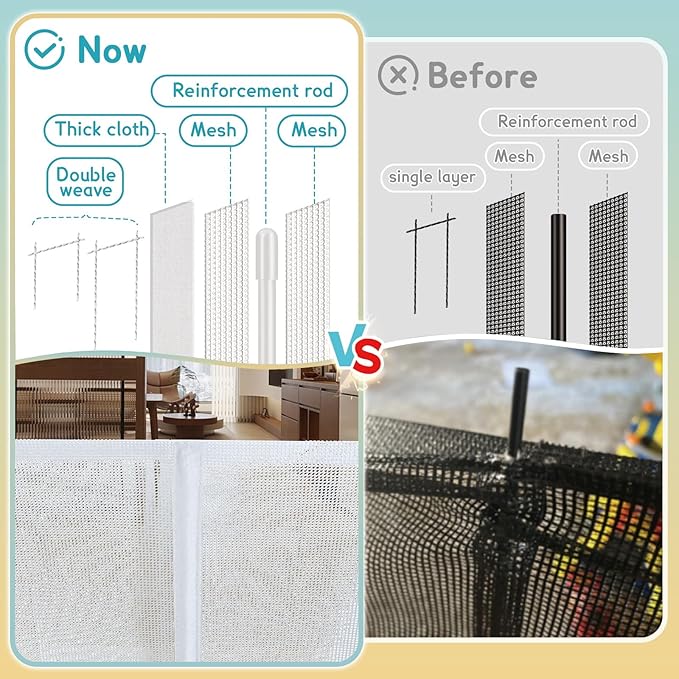 140'' Retractable Baby Gates Extra Wide,34" Tall Retractable Dog Gate for Doorways, Security Upgrade Reinforcement Rods 11 Foot Retractable Baby Gate for Stairs, Indoor/Outdoor Retractable Gate