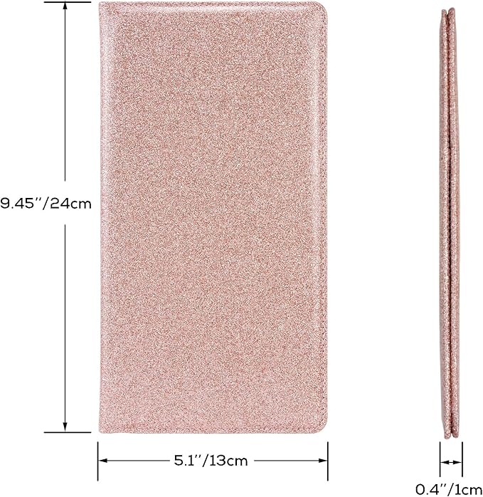 Car Registration and Insurance Holder, Leather Magnetic Shut Vehicle Glove Box Organizer for Document, Card, Driver License, Glitter Rose Gold