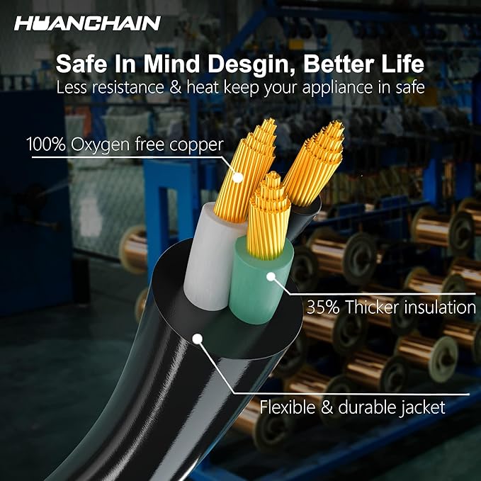 HUANCHAIN 4 FT 16 Gauge Black Indoor Outdoor Extension Cord Waterproof, Flexible Cold Weather 3 Prong Electric Cord Outside, 13A 1625W 125V 16AWG SJTW, ETL Listed