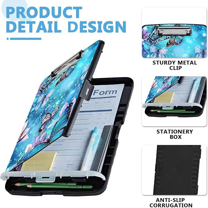 Pattern Design Clipboard with Storage - Heavy Duty Legal Size Clipboard, Ideal for Teachers, Nurses, Office Workers, Contractors, and Kids - 9.5 x 14.2 Inch (Dream Butterfly)