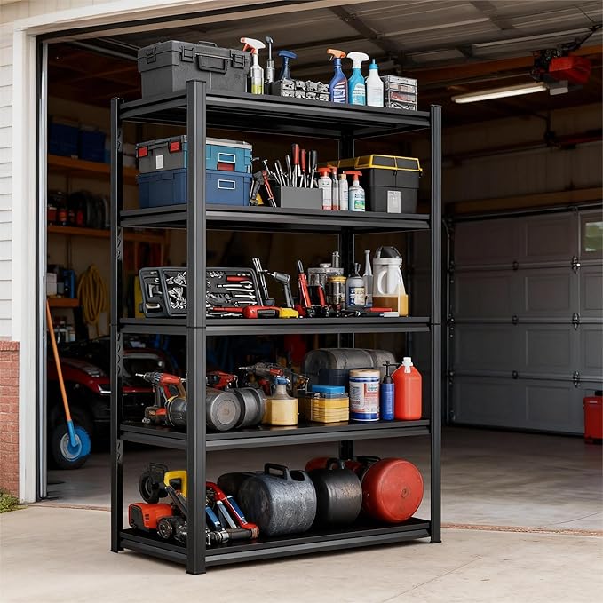 78''H Metal Garage Shelving Unit ,5-Tier Garage Storage Shelves Heavy Duty，Adjustable 3020 lbs Shelf, Upgraded Reinforced Double-Layer Columns for Basement Kitchen Laundry Room Pantry Rack 40''W*18''D