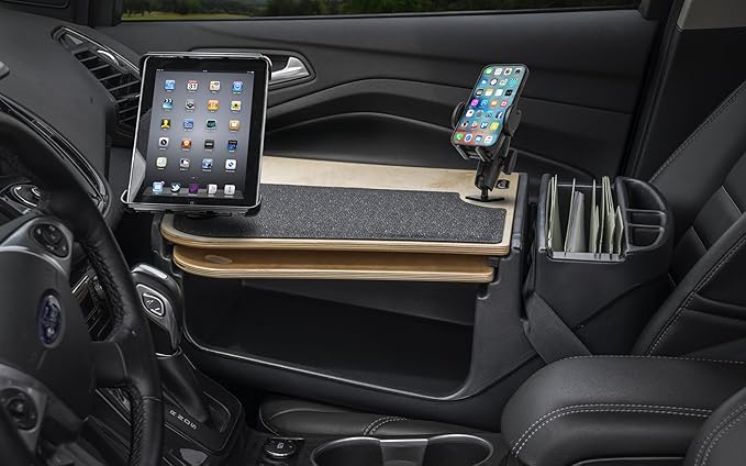 AutoExec AE-GMCD-PI-PM-TAB-11M GripMaster Car Desk for Your Vehicle Workstation and Mobile Office, Natural with 400 watt Power Inverter, Phone Mount and Tablet Mount