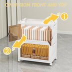 Storage Bins with Lids and Wheels, 199QT-99.5QT*2Tier Collapsible Bathroom Storage Cabinet with Clear Doors, Plastic Stackable Closet Organizers and Containers White