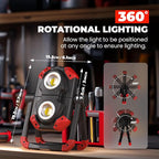 Yzoni LED Work Light Rechargeable, 2 COB 2500LM Folding Portable Flood Light with Magnetic Base and 360° Rotation Stand, Spotlights for Camping, Car Repairing, Emergency and Job Site Lighting