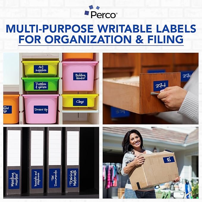 Perco Dark Blue 3x5 Inch Perforated Sticker Labels — 150 Stickers/Roll — with Permanent Adhesive for Inventory Management, Color Coding, Moving Boxes, Retail, Organizing, Crafting & More — Made in USA