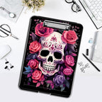 Clipboard with Storage,Office Supplies Nursing Clipboards Folder with Pen Holder Plastic Foldable Clip Board with Storage for Nurse Teacher,Flowers Skull