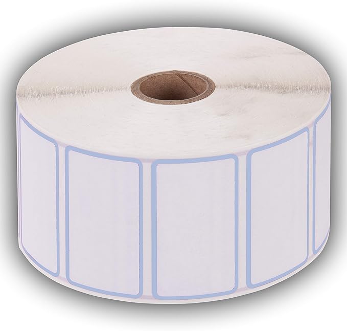 2.25" X 1.25" Direct Thermal Perforated Stickers Labels for Barcodes, Address, Consignment - Compatible with Zebra, Rollo, Godex and More (Blue Border, 6 Rolls)