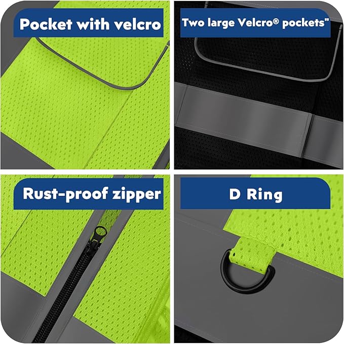 BeautyWill Custom Safety Vest Customized Logo Class 2 High Visibility Reflective Vest with Pockets Construction workwear