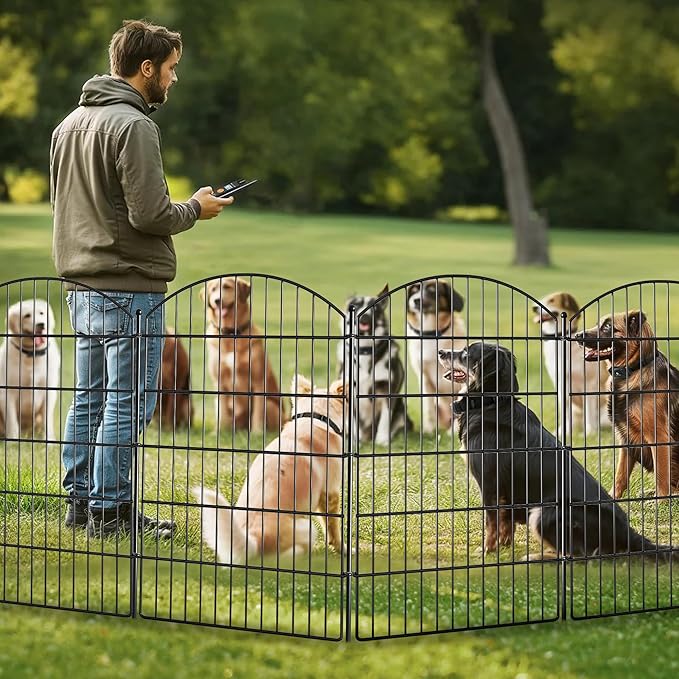 No Dig Dog Fence Outdoor for Yard: Heavy Duty Garden Fence Animal Barrier 10 Panels Metal Fencing Panels 32IN H x 23.6IN W with Ground Stakes for Dog Containment, Backyard Safety