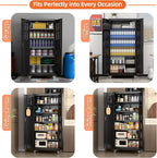 Garage Storage Cabinet with Wheels & Pegboard, Lockable Metal Storage Cabinet with Doors and 5 Adjustable Shelves for Garage Workshop Home, Assembly Required, Black, 71" H×34" W×18" D