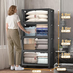 640Qt Stackable Storage Bins with Lids, 4 Pack Large Collapsible Bins with Wheels, Plastic Cabinet with Doors, Foldable Closet Organizers and Storage for Home, Dorm, Office, Black