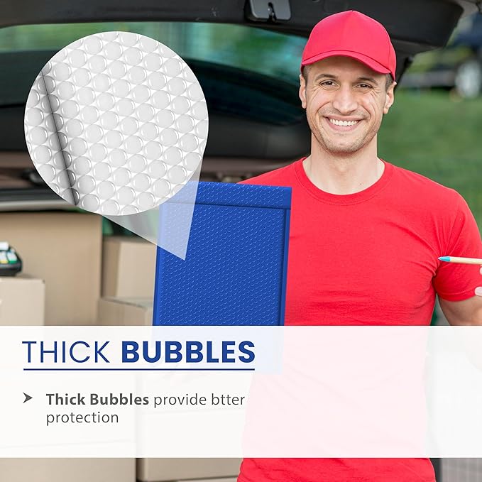 Royal Blue Small Bubble Mailers 4x8 Inch #000 | Thick Padded Poly Mailer Envelopes | Trading card sports Card Mailing Bubble Envelopes | Water & Tear Resistant | 500 Pack Bulk