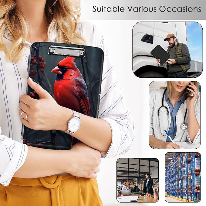 Clipboard with Storage,Office Supplies Nursing Clipboards Folder with Pen Holder Plastic Storage ClipBoard Foldable for Teacher Nurse,Beautiful Redbird