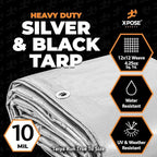 Heavy Duty Poly Tarp 20' x 40' - Bulk Half Pallet (30 Pack) Thick Waterproof, UV Blocking Protective Cover - Reversible Silver & Black - 10 Mil Thick Polyethylene - by Xpose Safety
