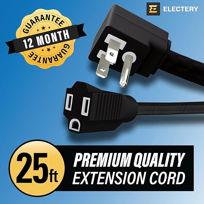 25 ft Heavy Duty Appliance Extension Cord, 14 AWG, 15A 125V 1875W, 3 Prong Flat Plug, ETL Listed, Short Power Extension Cable for Air Conditioner, Refrigerator, Microwave, Indoor Use, Black