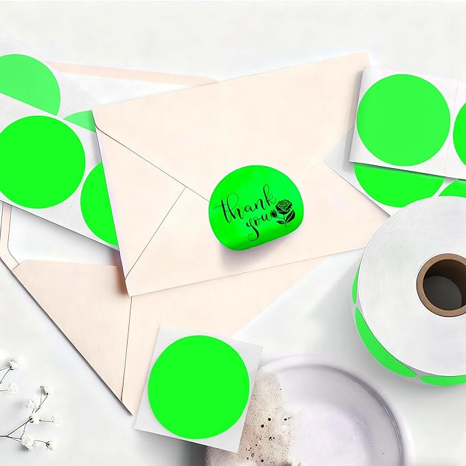 2 inch Dot Stickers Labels Circle Garage Sale Sticker 750Pcs Round Thermal Printer Stickers Printable Writable Price Labels for Yard Sale, Fluorescent Green