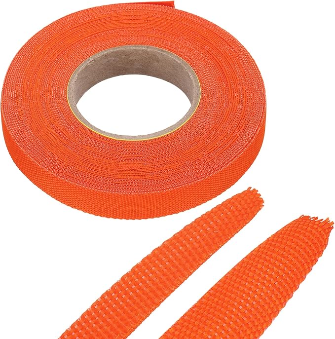 MECCANIXITY Braided Cable Sleeves Heat Shrinkable Fabric Sleeving, 3/8" 40ft Orange 2:1 Ratio Heat Shrinkable Cord Protector for Harness Cable, Network Cable Protection, Cable Management