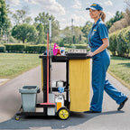 DWVO Janitorial Cart on Wheels, Cleaning Carts, Housekeeping Carts, 3 Shelf Commercial Traditional Plastic Janitor Cart, with 2 Yellow 25 Gallon Vinyl Bag & Rubber Gloves for Restaurant Hotel Home