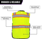 Global Glove GLO-099 Premium High-Visibility Surveyors Safety Vest, Lightweight and Breathable, Zipper Closure, 9 Pockets