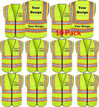 Safety Vest Customize Logo with 5 Pockets & Zipper Reflective High Visibility Vest Class 2 Outdoor Workwear