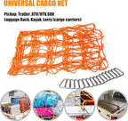 Seven Sparta 5’ x 7’ Bungee Cargo Net Stretches to 10' x 14' for Truck Bed, Pickup Bed, Trailer, Trunk, SUV with 16 Bonus D Clip Carabiners Car Organizer Net for Large Loads (Orange, 5'x7')