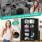 Wide & Deep Metal Storage Cabinet with Hanging Rod,Black Broom Closet Storage Cabinet with Lock,72" Tall Wardrobe Cabinets with Doors and Shelves,Locking Steel Tool Cabinets for Home,Office,Garage
