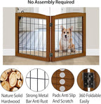 LZRS 2-Panel Freestanding Foldable Wood Dog Gate – Solid Wood & Steel Wire, Chew-Resistant Pet Barrier for Indoor Use, Ideal for Small to Medium Dogs, Cherry