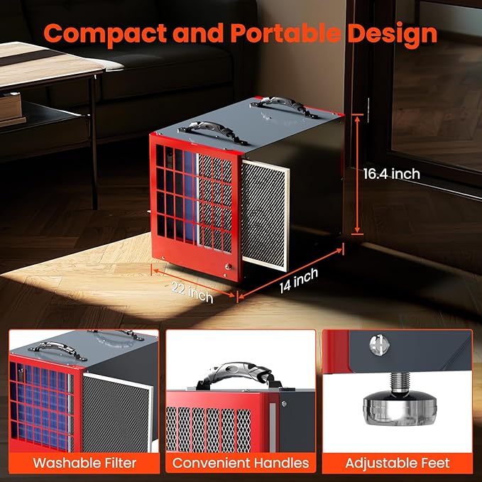 Abestorm 198 Pint Commercial Dehumidifier with Pump and Drain Hose for Crawlspace, Basement, Large Space up to 2,600 sq.ft, Industry Water Dmage Unit, Auto Defrost, Compact